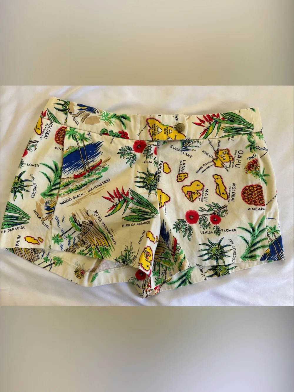 J. Crew Cream Tropical Map Print Button-Front Shorts